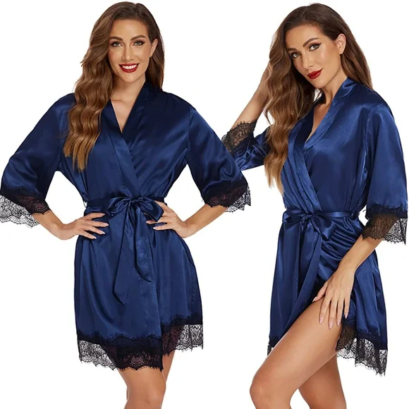 Ekouaer Sleepwear for Women Satin Pajama 3 Piece Lingerie Lace Cami Pj Set Sexy - Picture 4 of 6